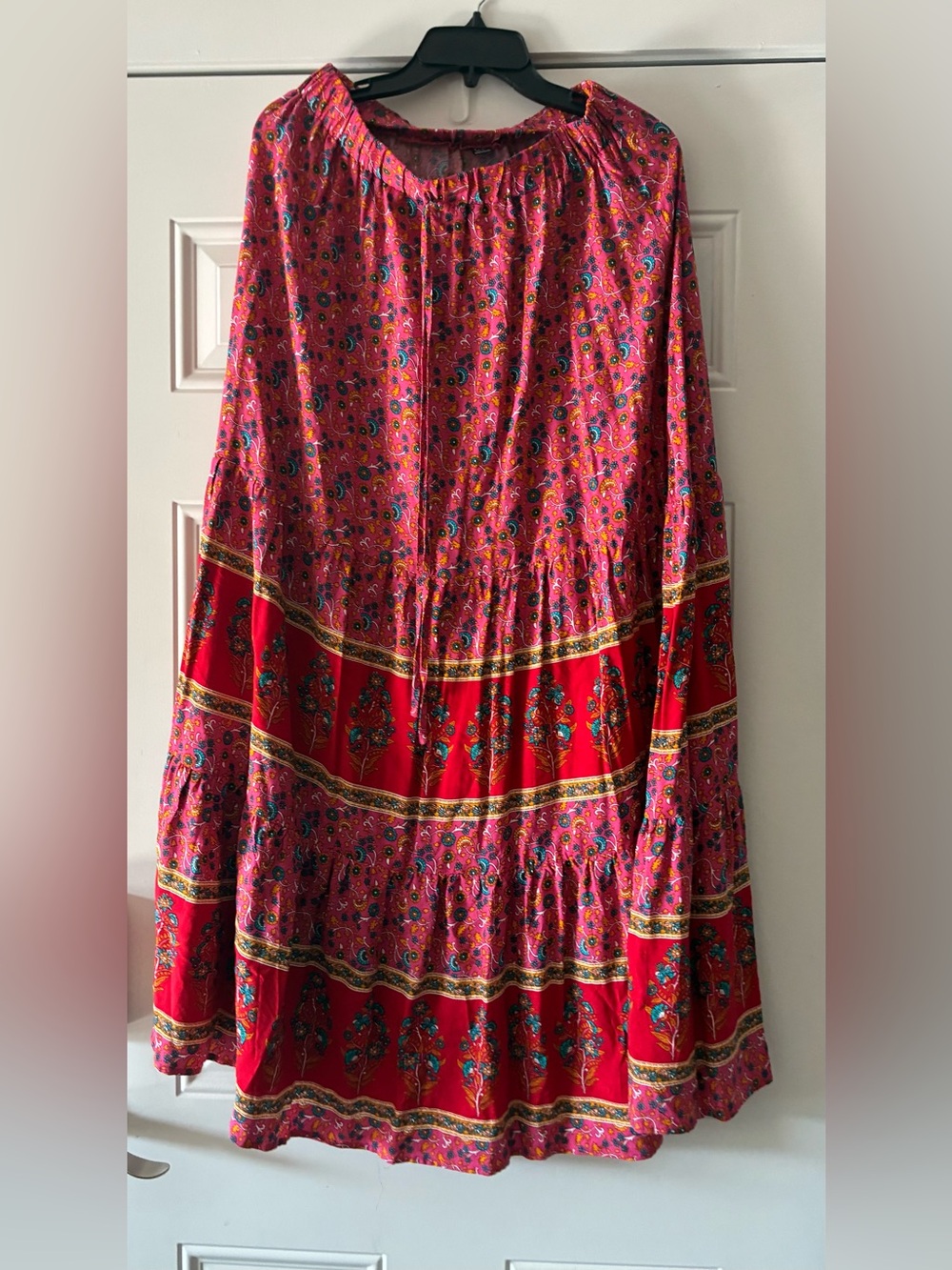 Boho Red Floral Tiered Maxi Skirt